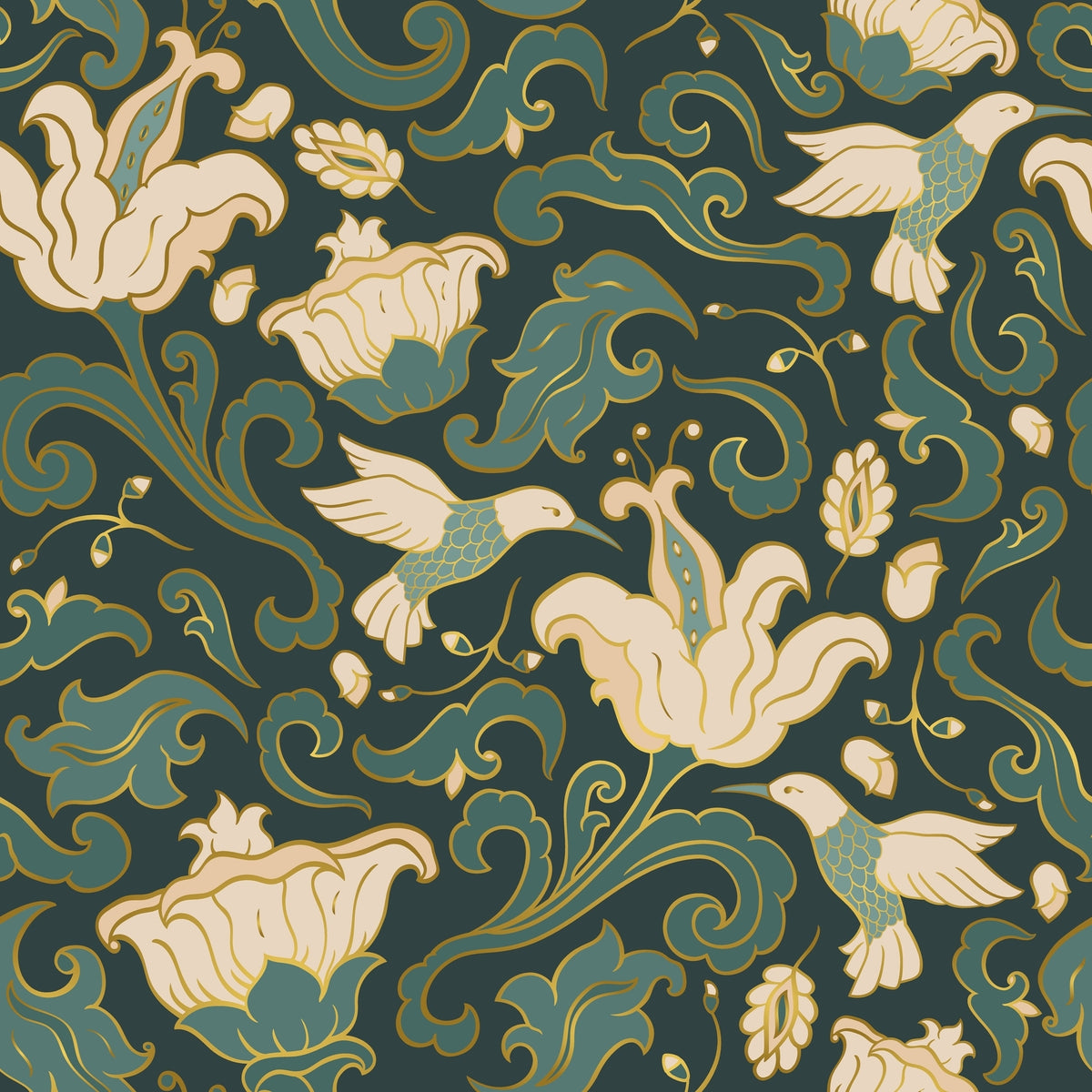 Hummingbird Floral Wallpaper