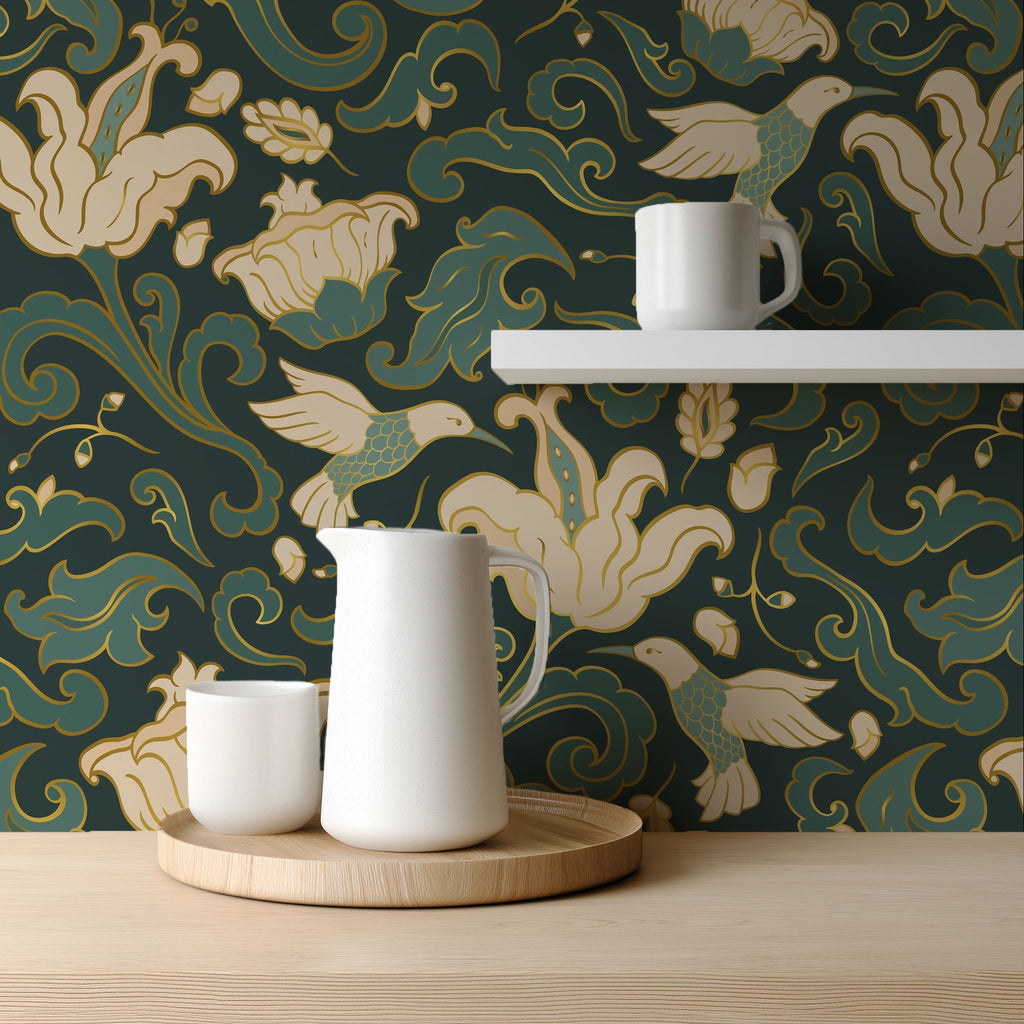 Hummingbird Floral Wallpaper