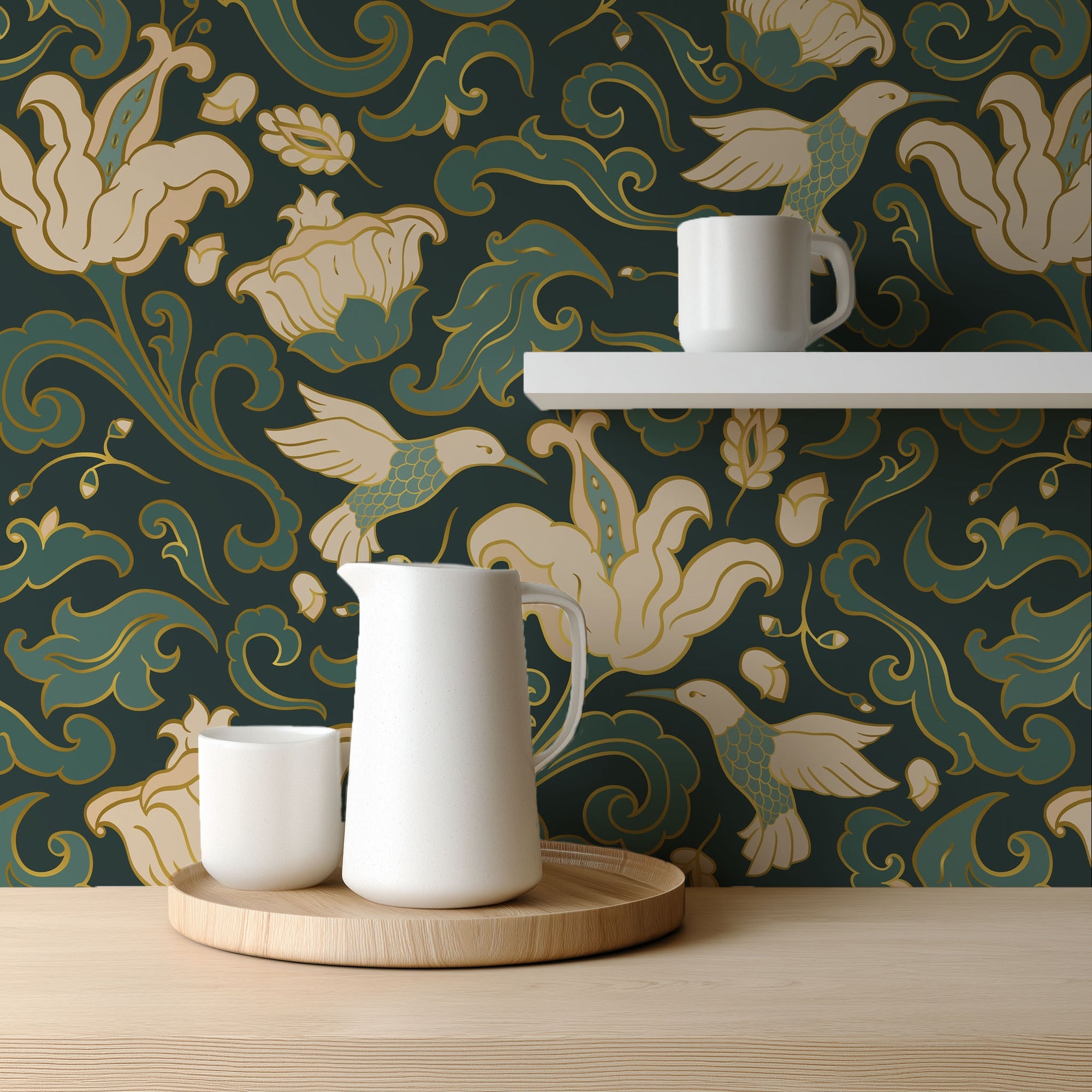 Hummingbird Floral Wallpaper