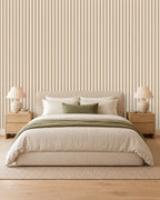 Sandstone Beige large-scale stripe wallpaper in bedroom