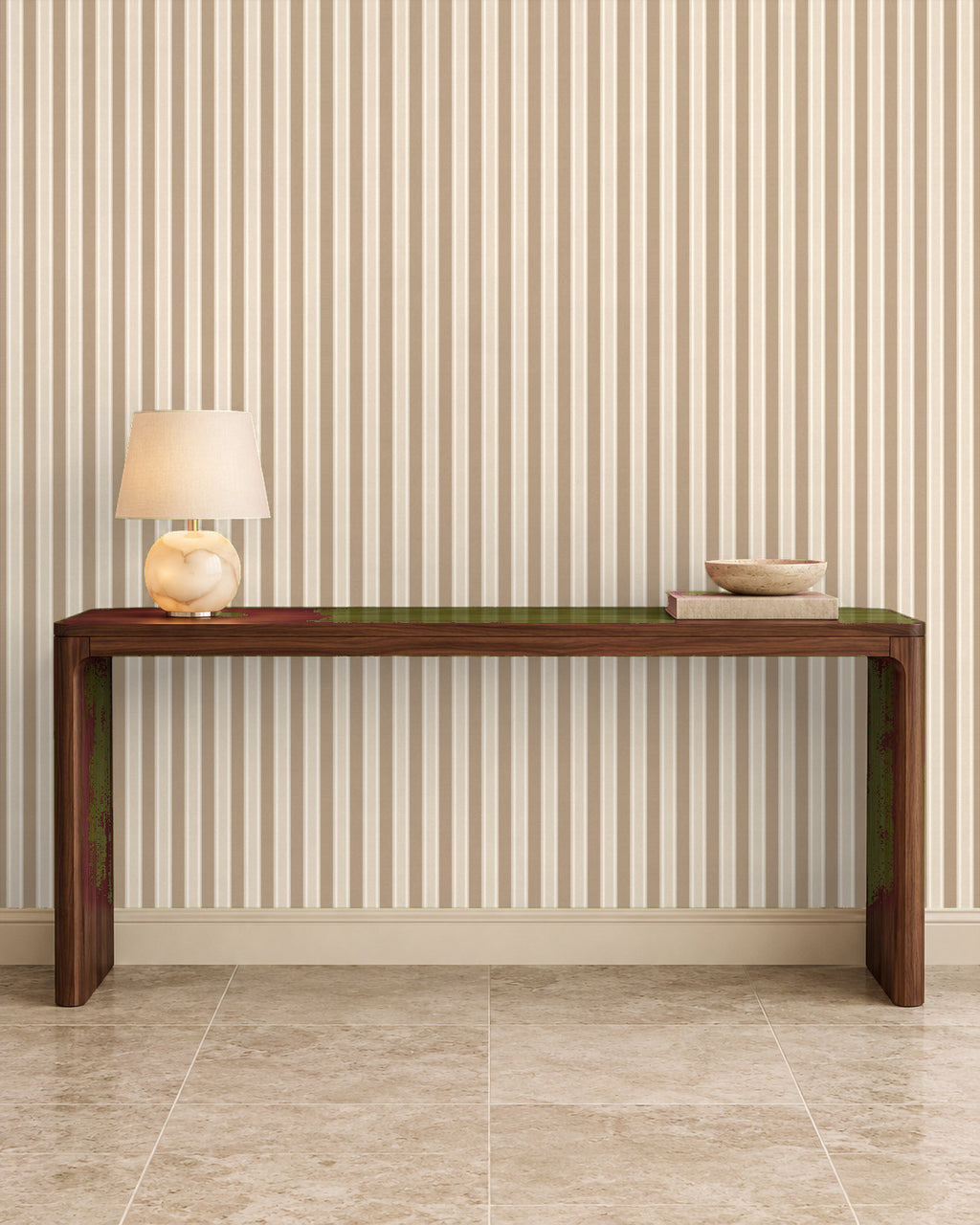 Sandstone Beige large-scale stripe wallpaper in entryway