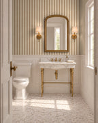 Sandstone Beige large-scale stripe wallpaper in bathroom