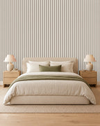 Mushroom Taupe large-scale stripe wallpaper in bedroom