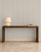 Mushroom Taupe large-scale stripe wallpaper in entryway