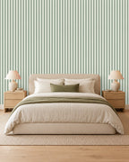 Soft Sage large-scale stripe wallpaper in bedroom