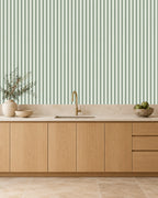 Soft Sage large-scale stripe wallpaper in kitchen