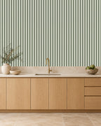 Smoked Olive large-scale stripe wallpaper in kitchen