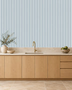 Mist Blue large-scale stripe wallpaper in kitchen