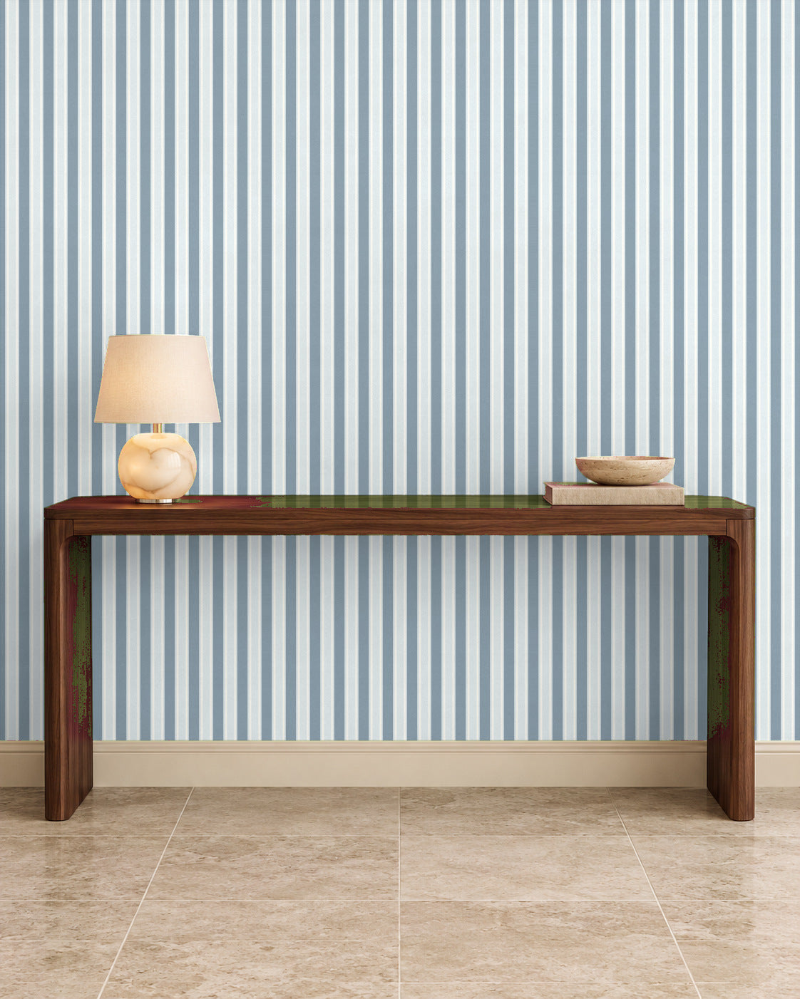 Mist Blue large-scale stripe wallpaper in entryway