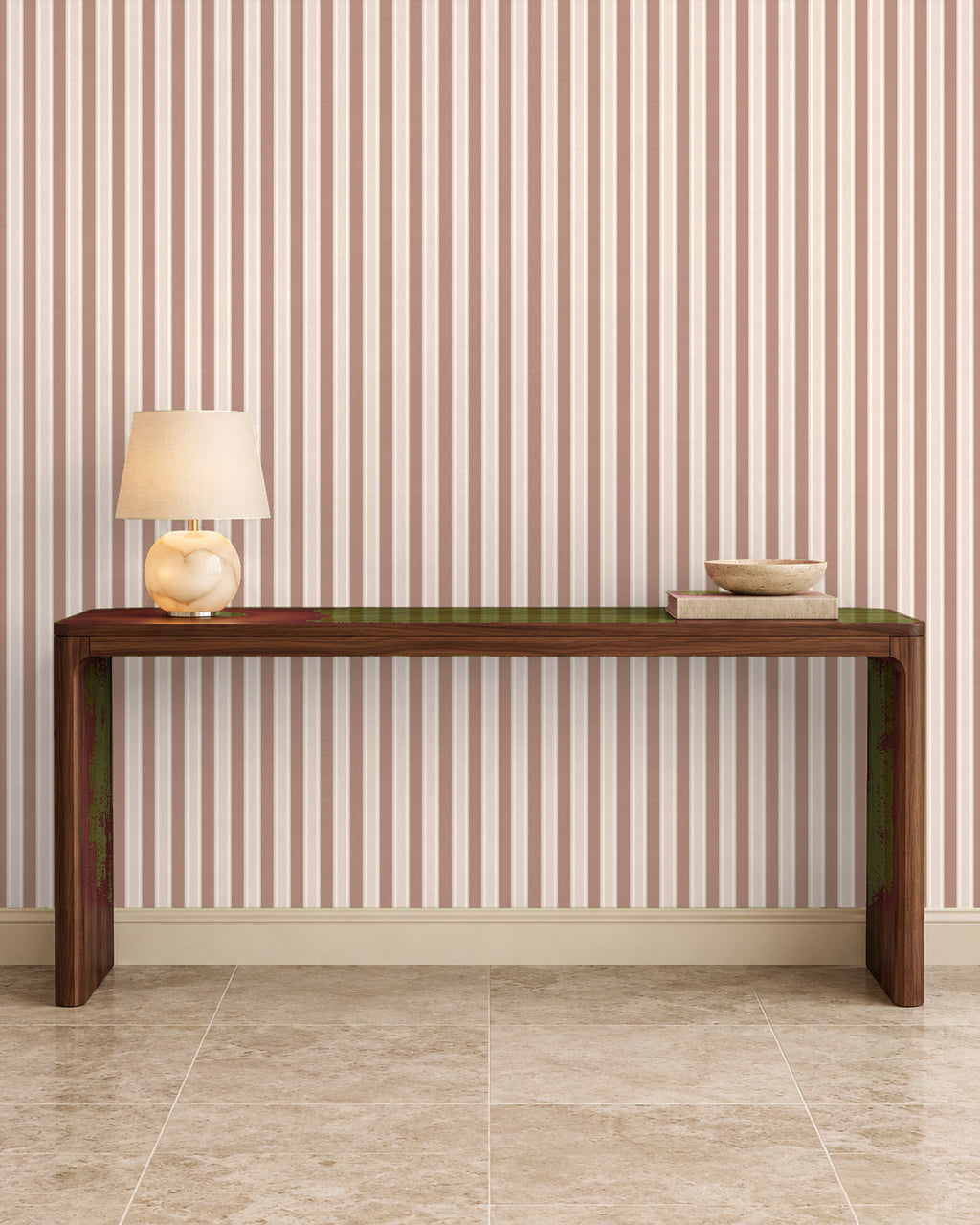 Dusty Clay large-scale stripe wallpaper in entryway