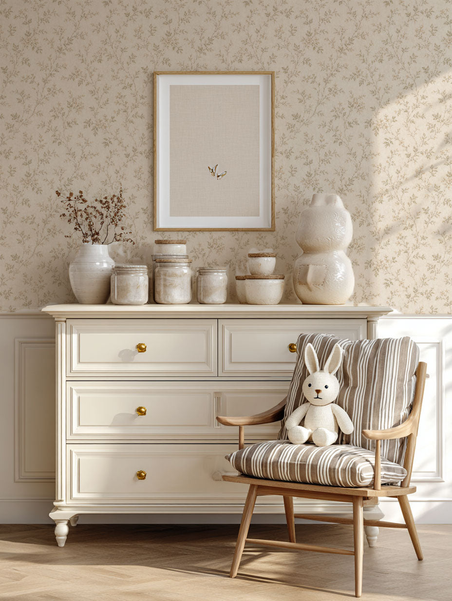 Vintage Beige Floral Wallpaper