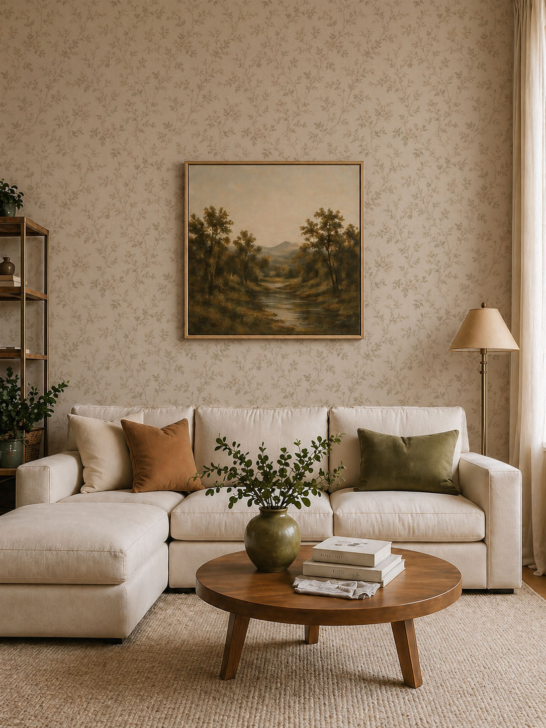 Vintage Beige Floral Wallpaper