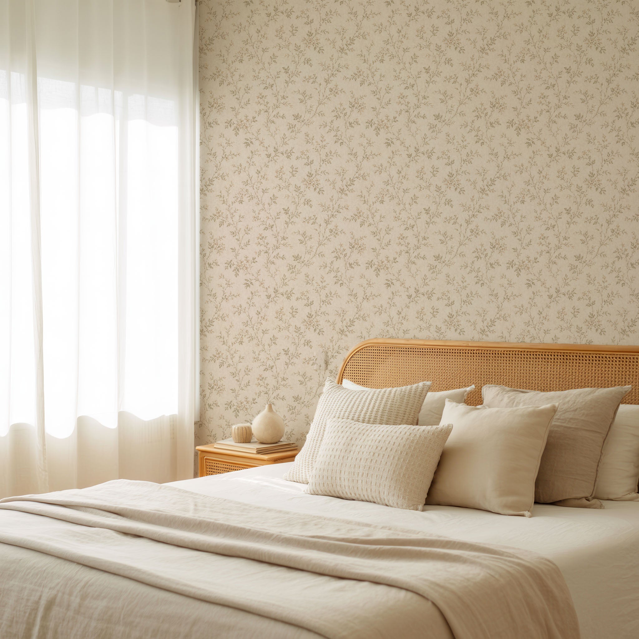 Vintage Beige Floral Wallpaper