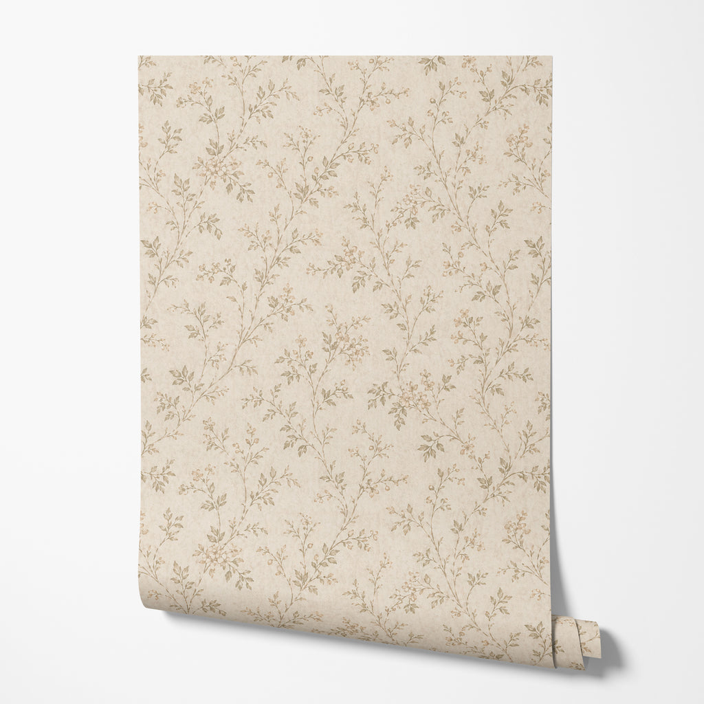 Vintage Beige Floral Wallpaper