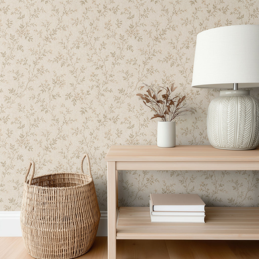 Vintage Beige Floral Wallpaper