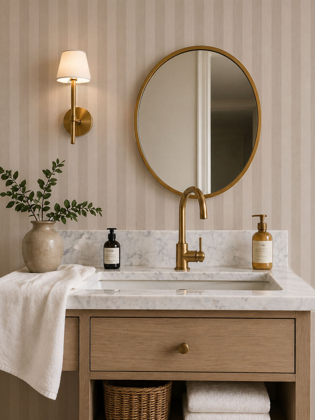 Beige Watercolor Stripe Wallpaper