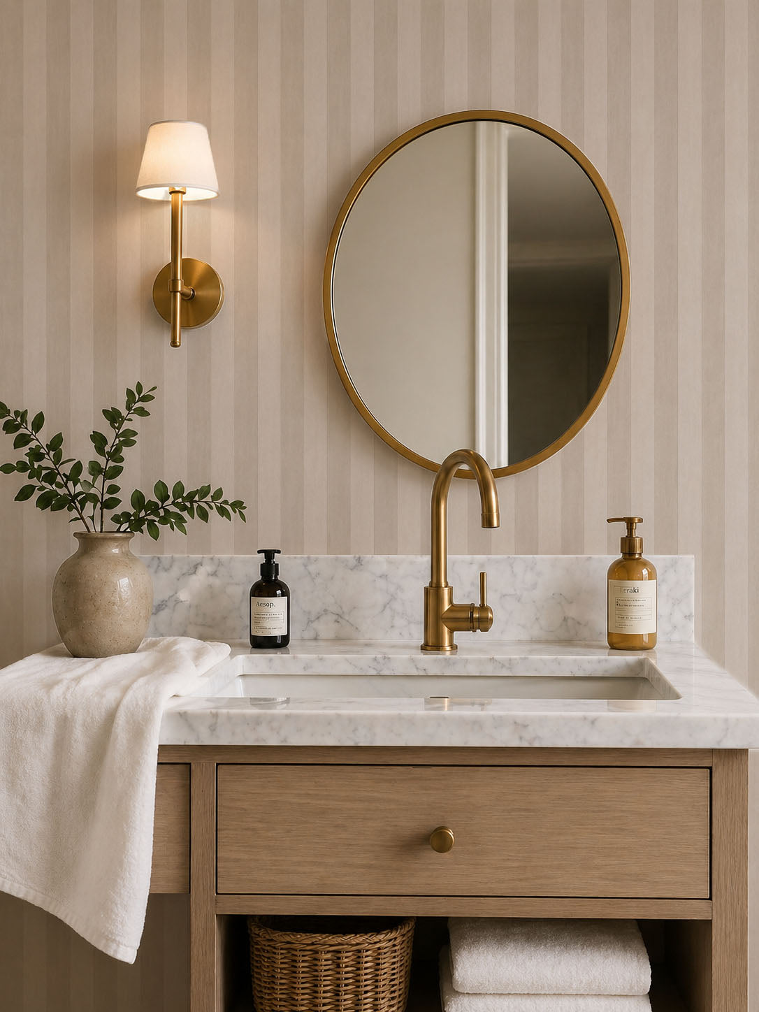 Beige Watercolor Stripe Wallpaper