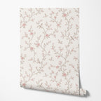 Soft Pink Botanical Bird Wallpaper