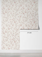 Soft Pink Botanical Bird Wallpaper