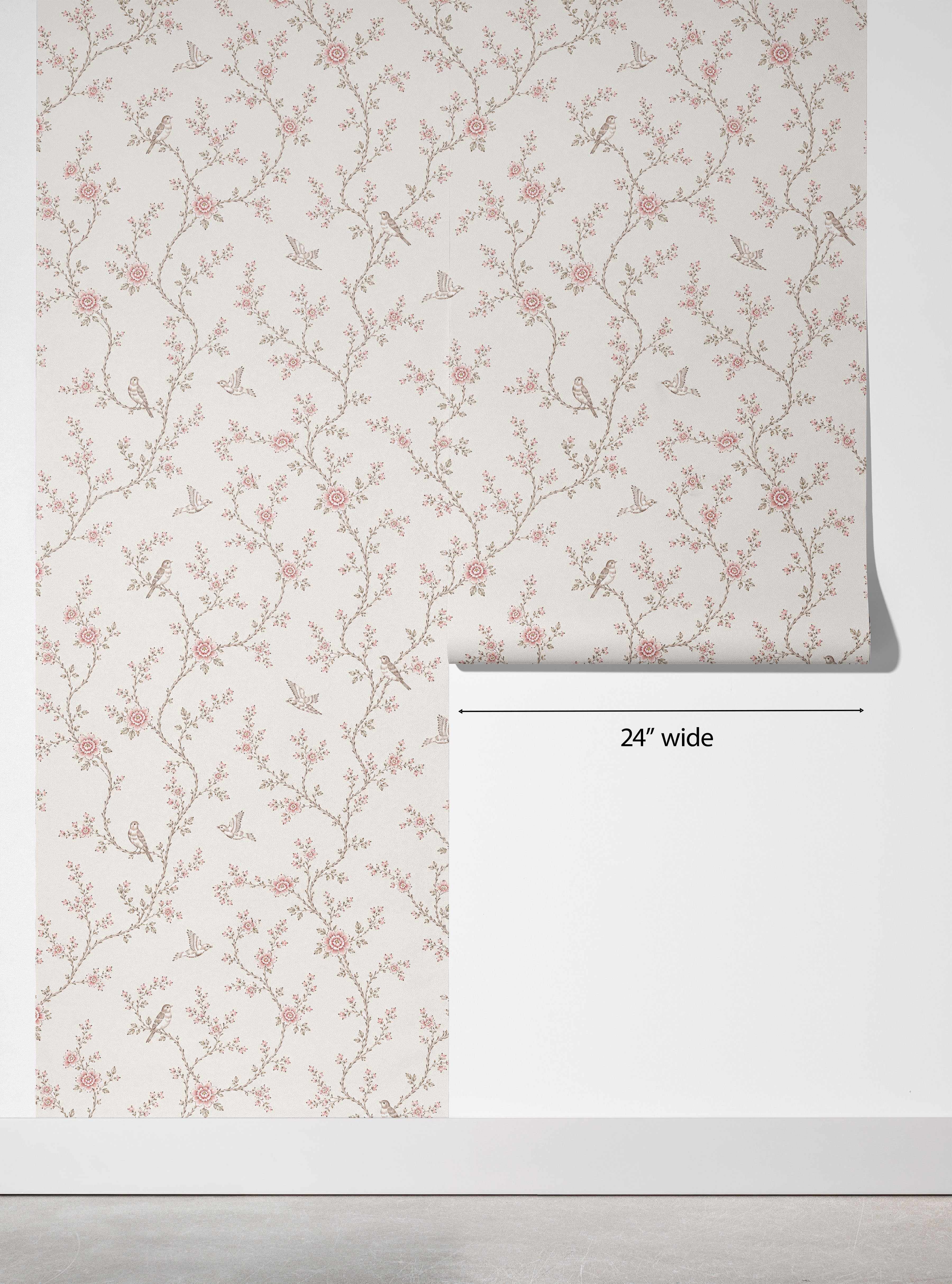 Soft Pink Botanical Bird Wallpaper