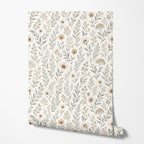 Beige Vintage Wildflower Wallpaper