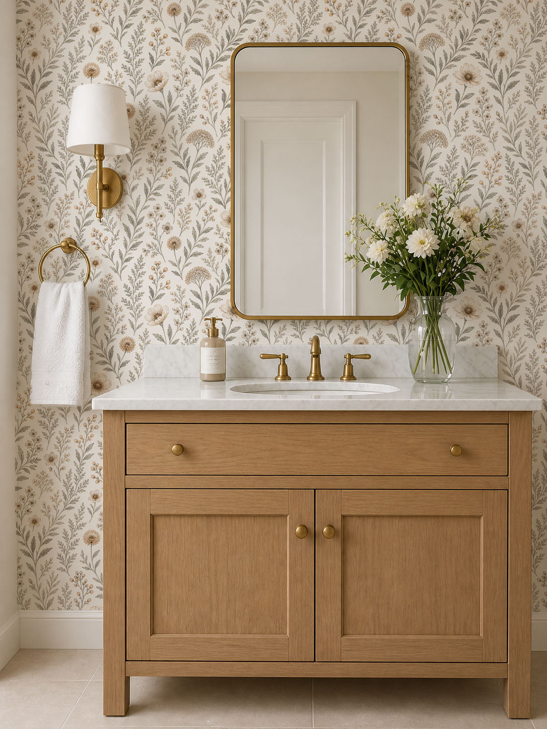 Beige Vintage Wildflower Wallpaper