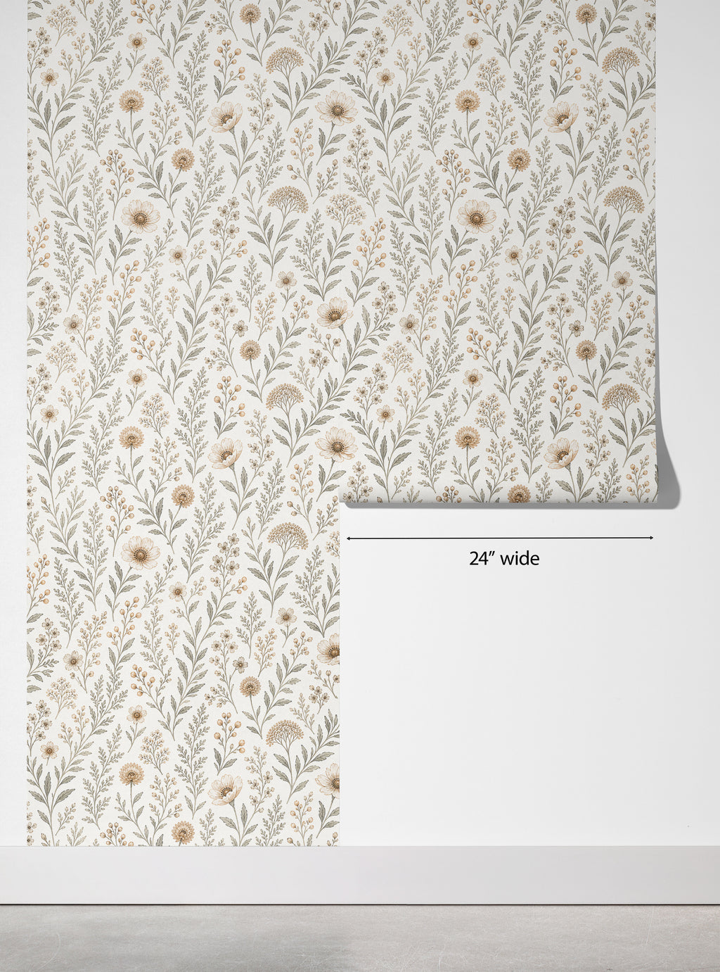 Beige Vintage Wildflower Wallpaper