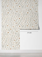 Beige Vintage Wildflower Wallpaper