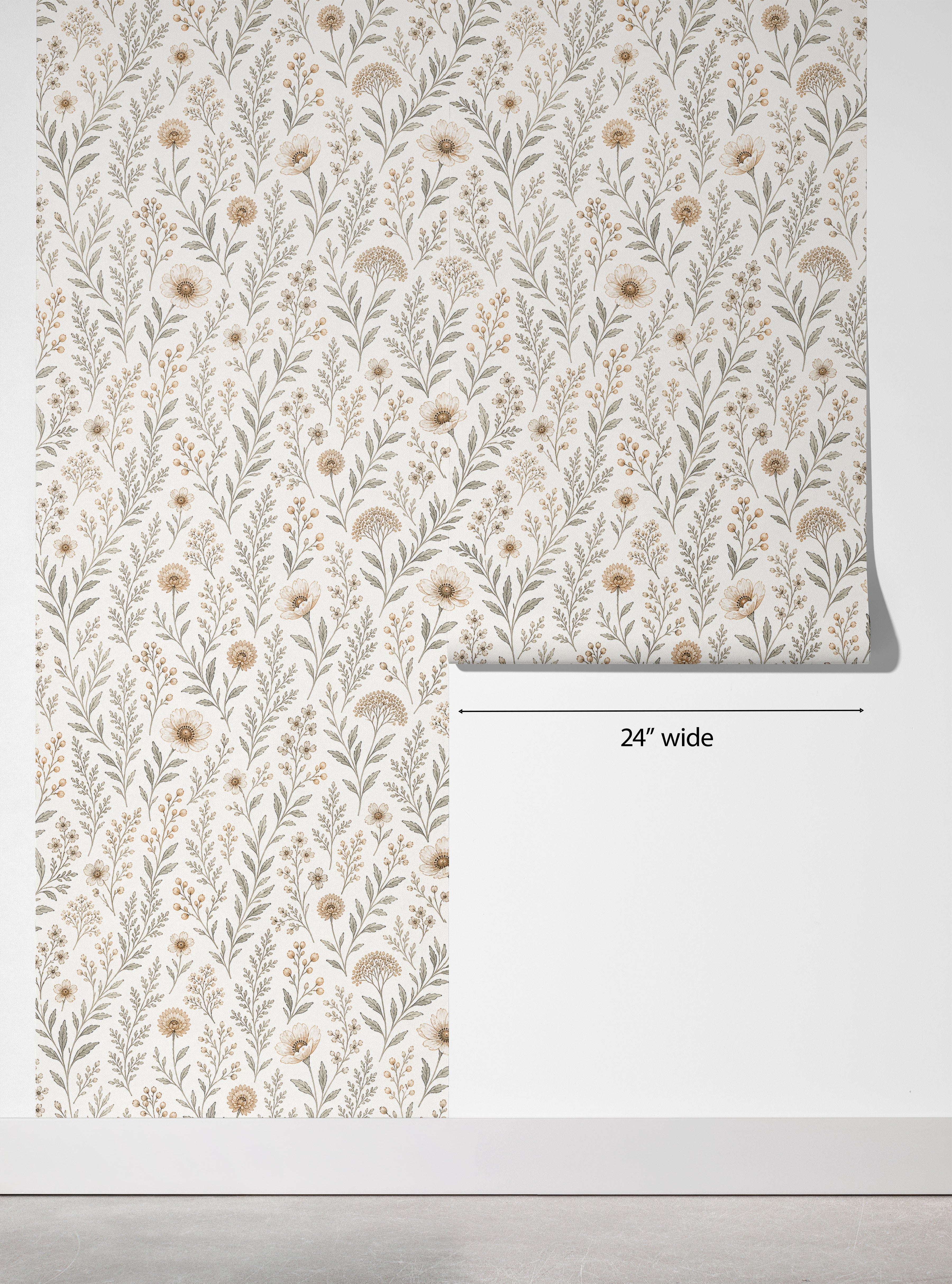 Beige Vintage Wildflower Wallpaper