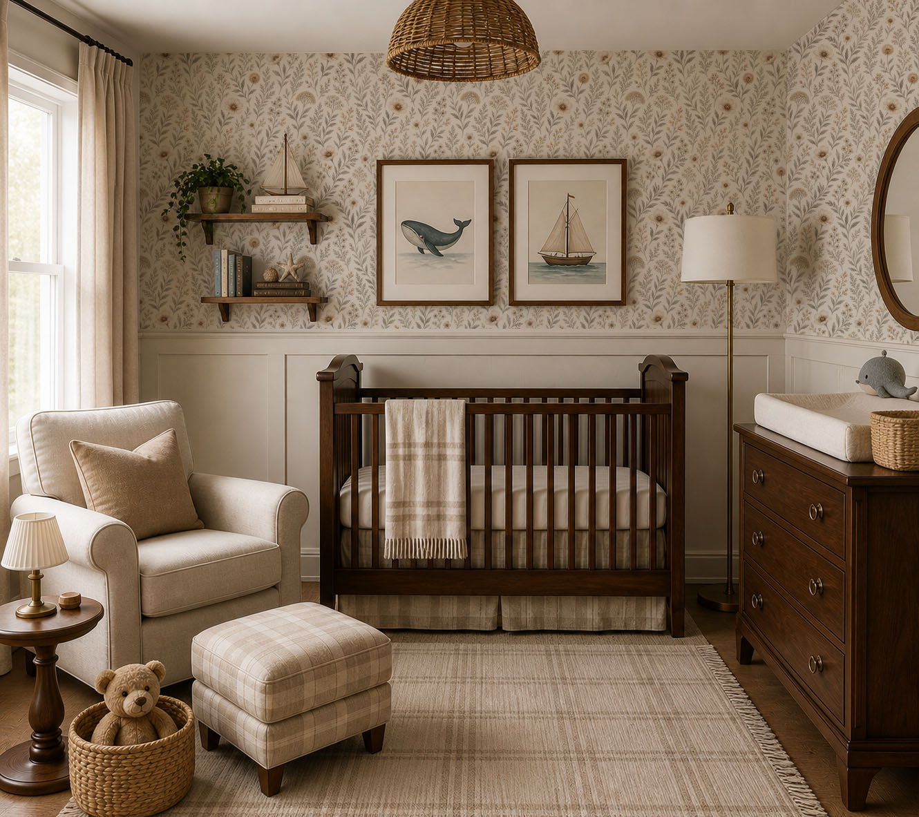 Beige Vintage Wildflower Wallpaper