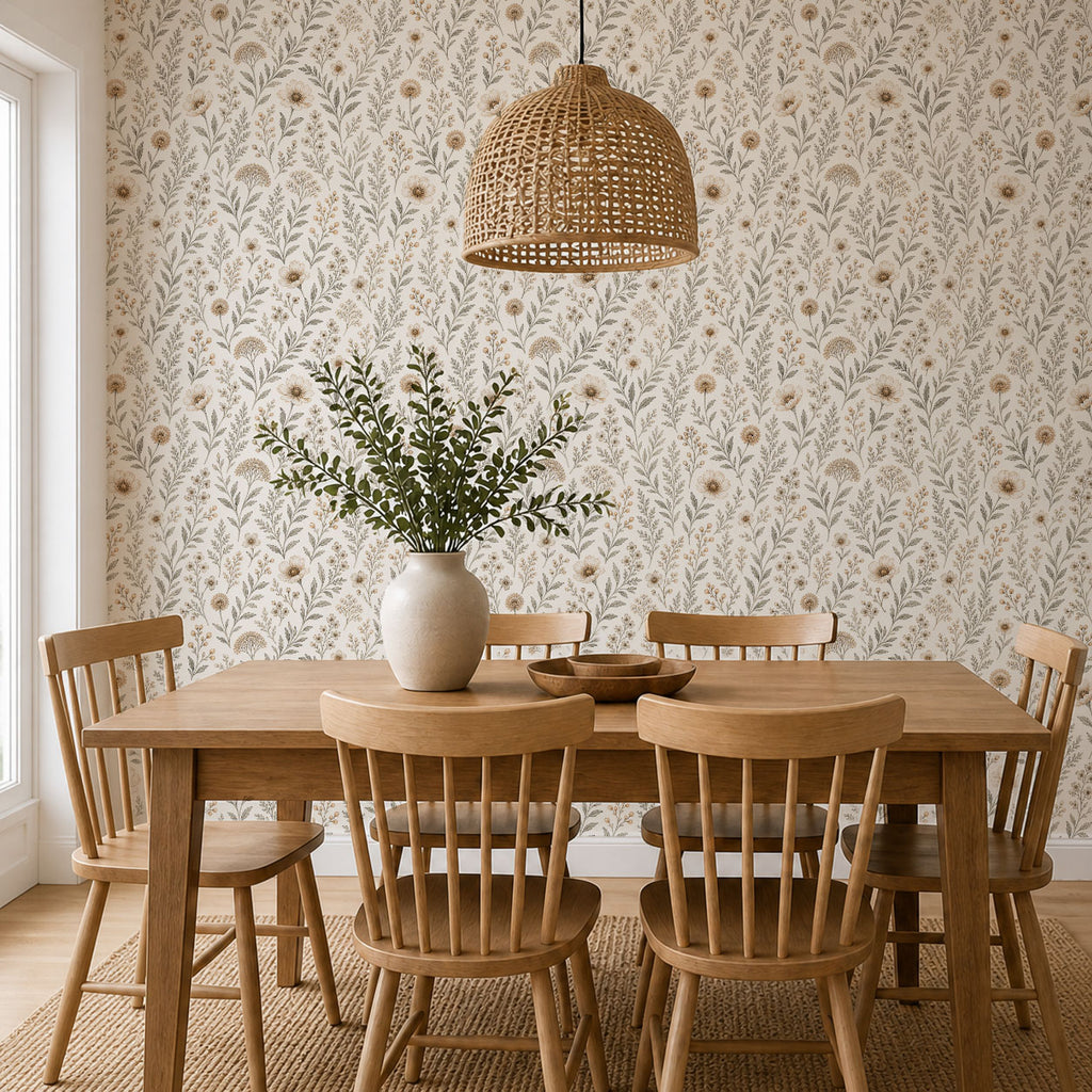 Beige Vintage Wildflower Wallpaper