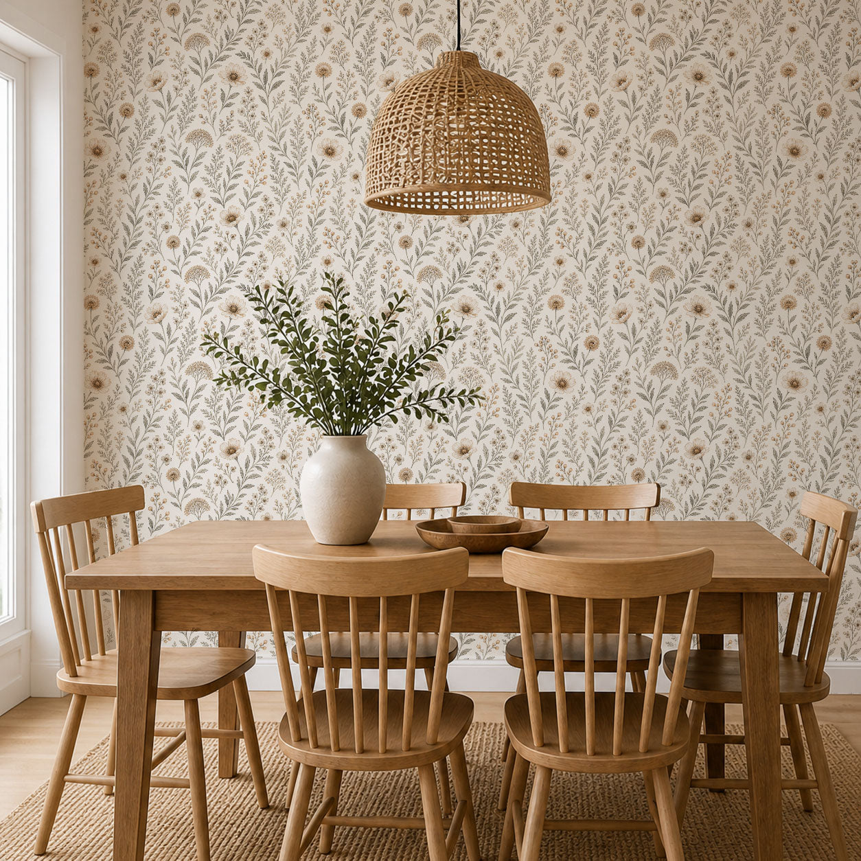 Beige Vintage Wildflower Wallpaper