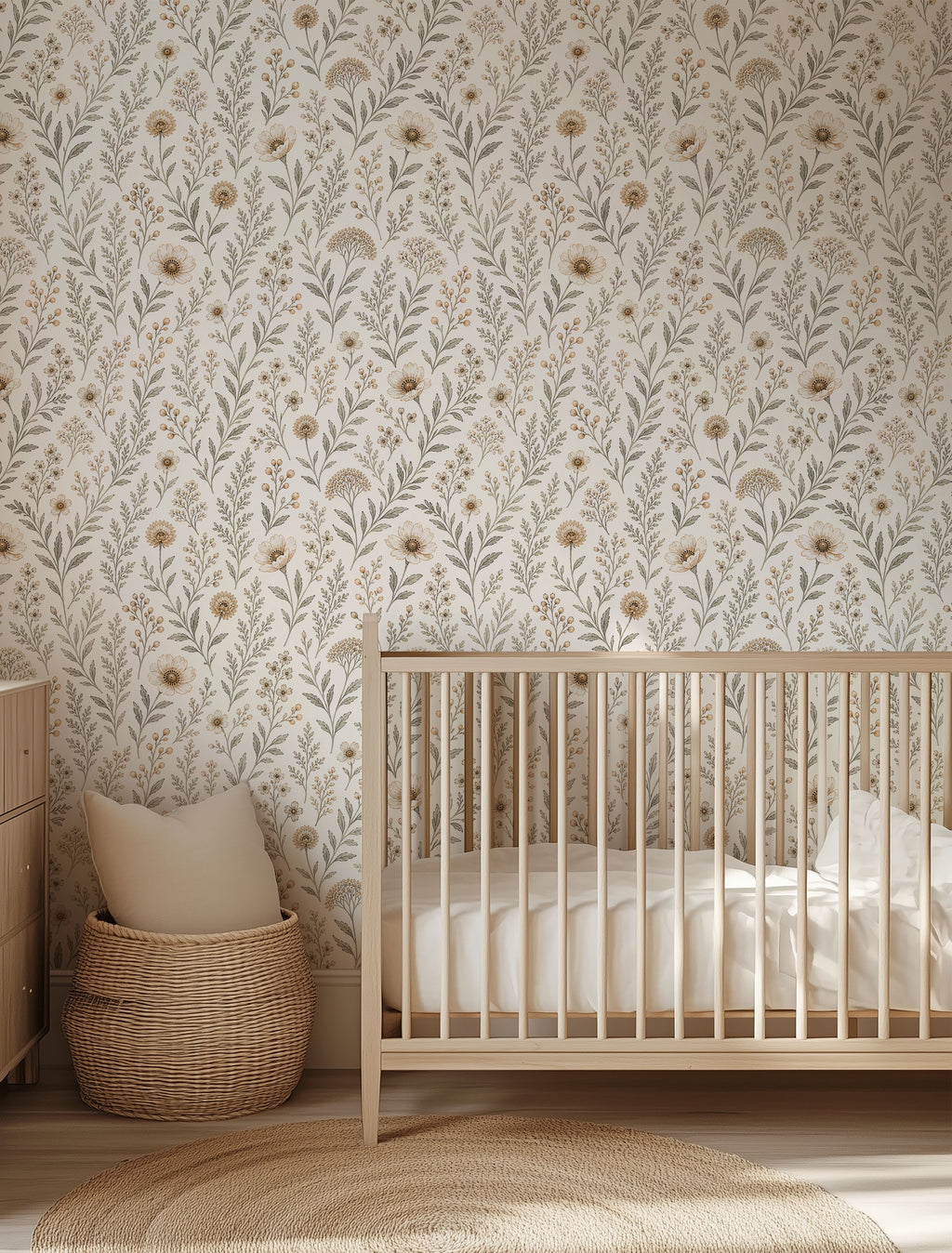 Beige Vintage Wildflower Wallpaper