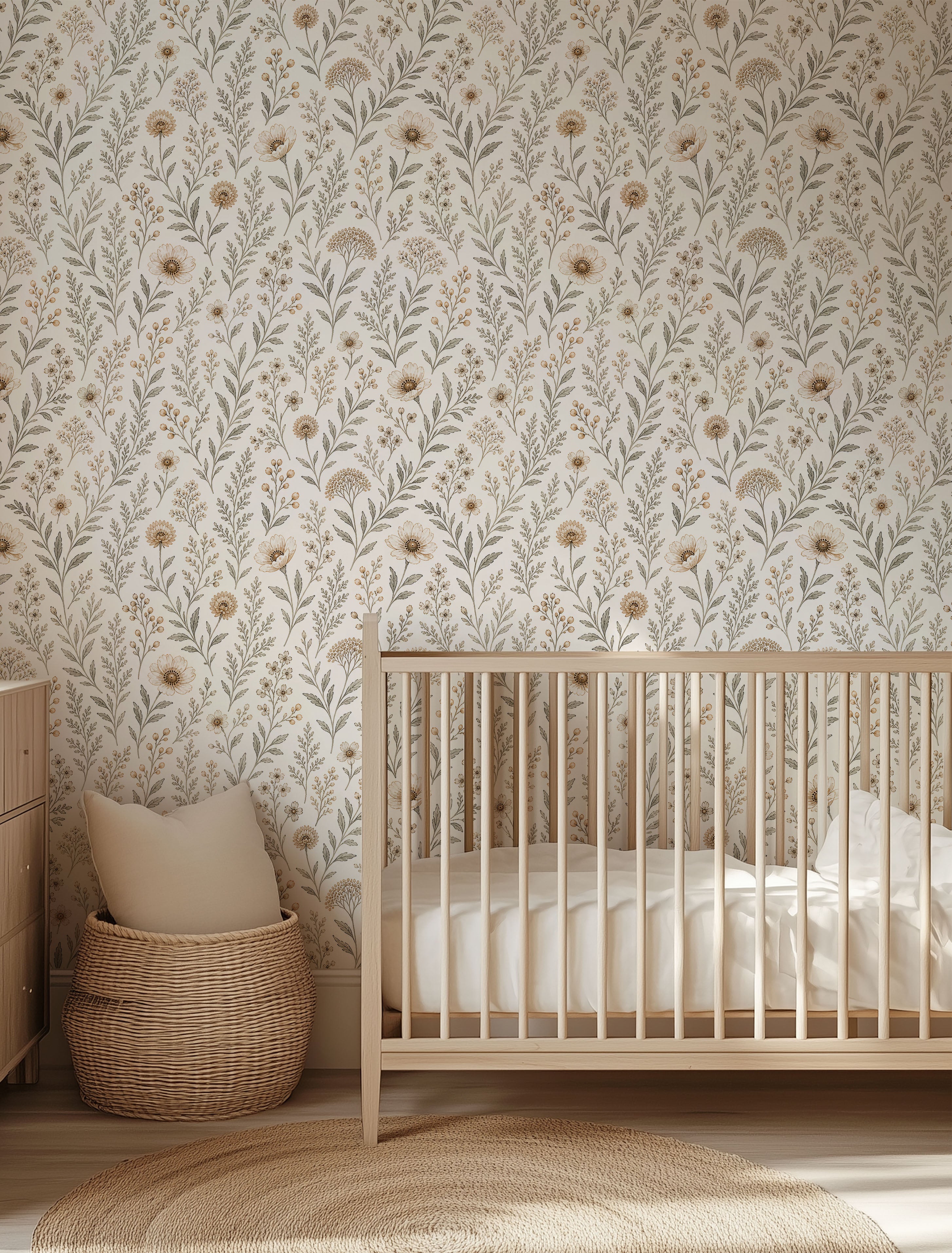 Beige Vintage Wildflower Wallpaper