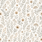 Beige Vintage Wildflower Wallpaper