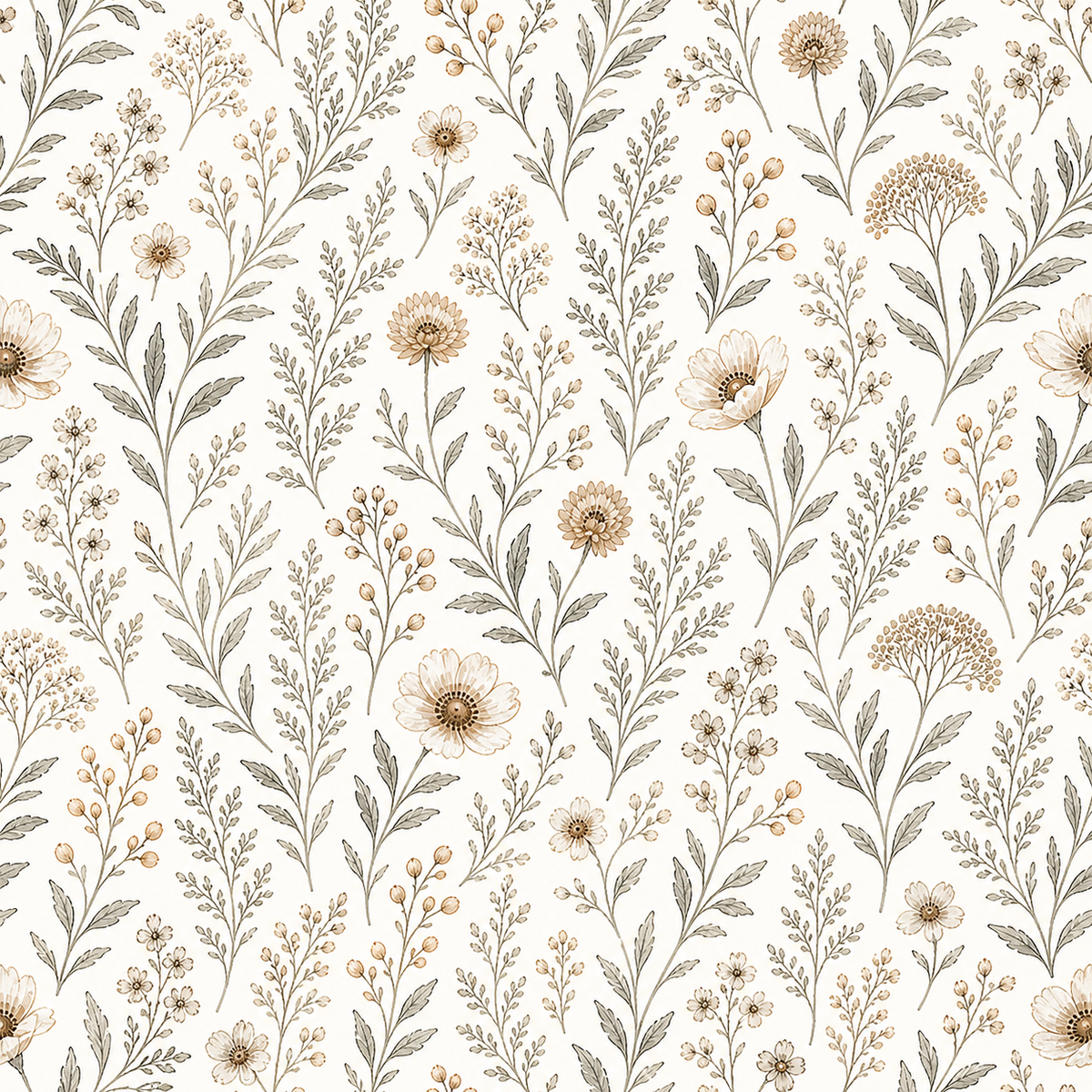 Beige Vintage Wildflower Wallpaper