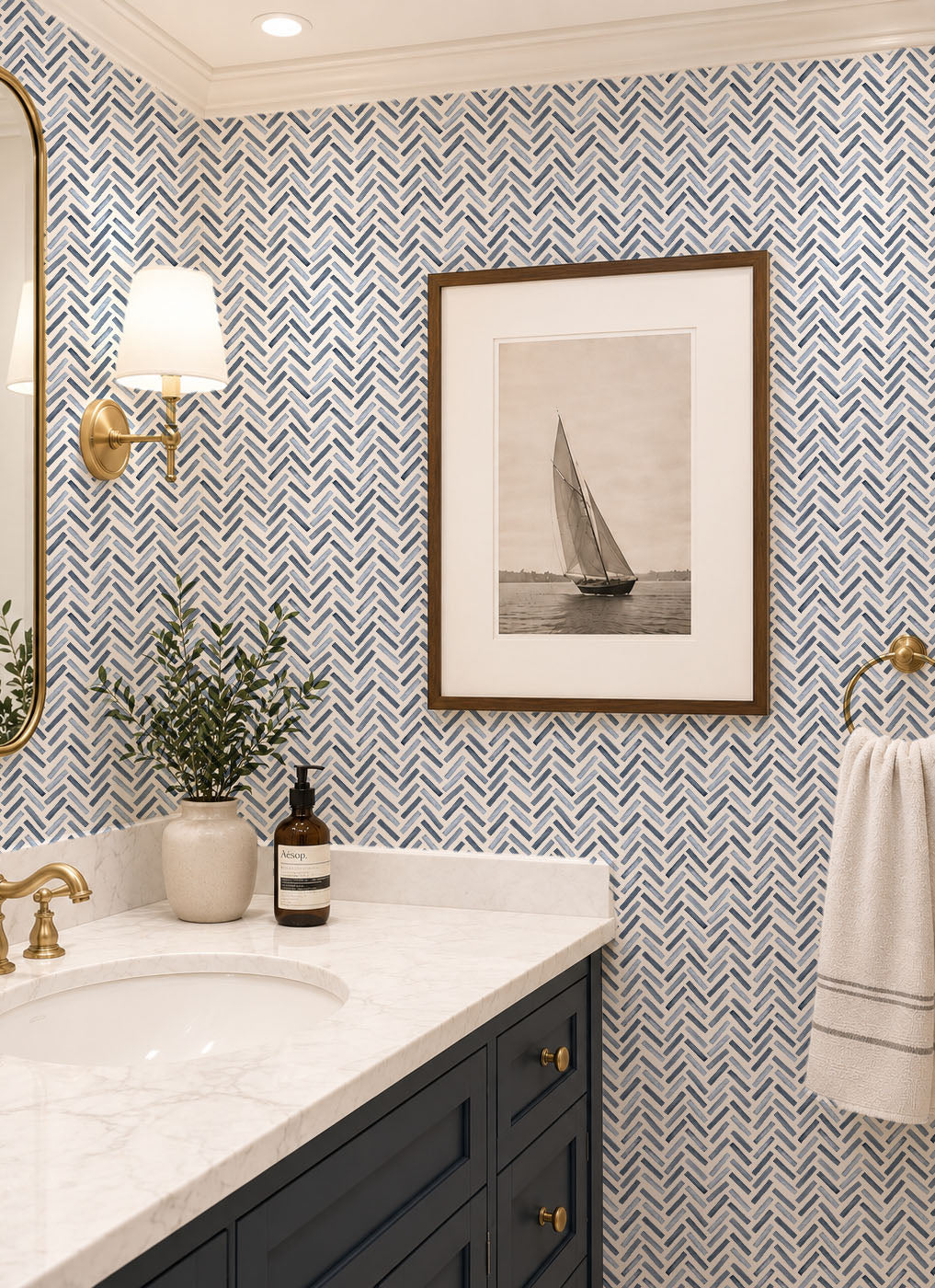 Indigo Herringbone Wallpaper
