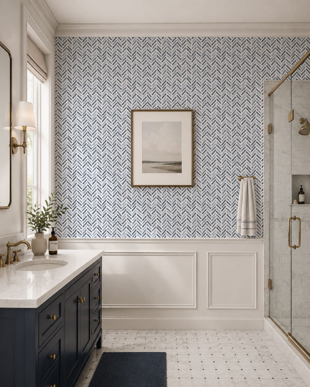 Indigo Herringbone Wallpaper