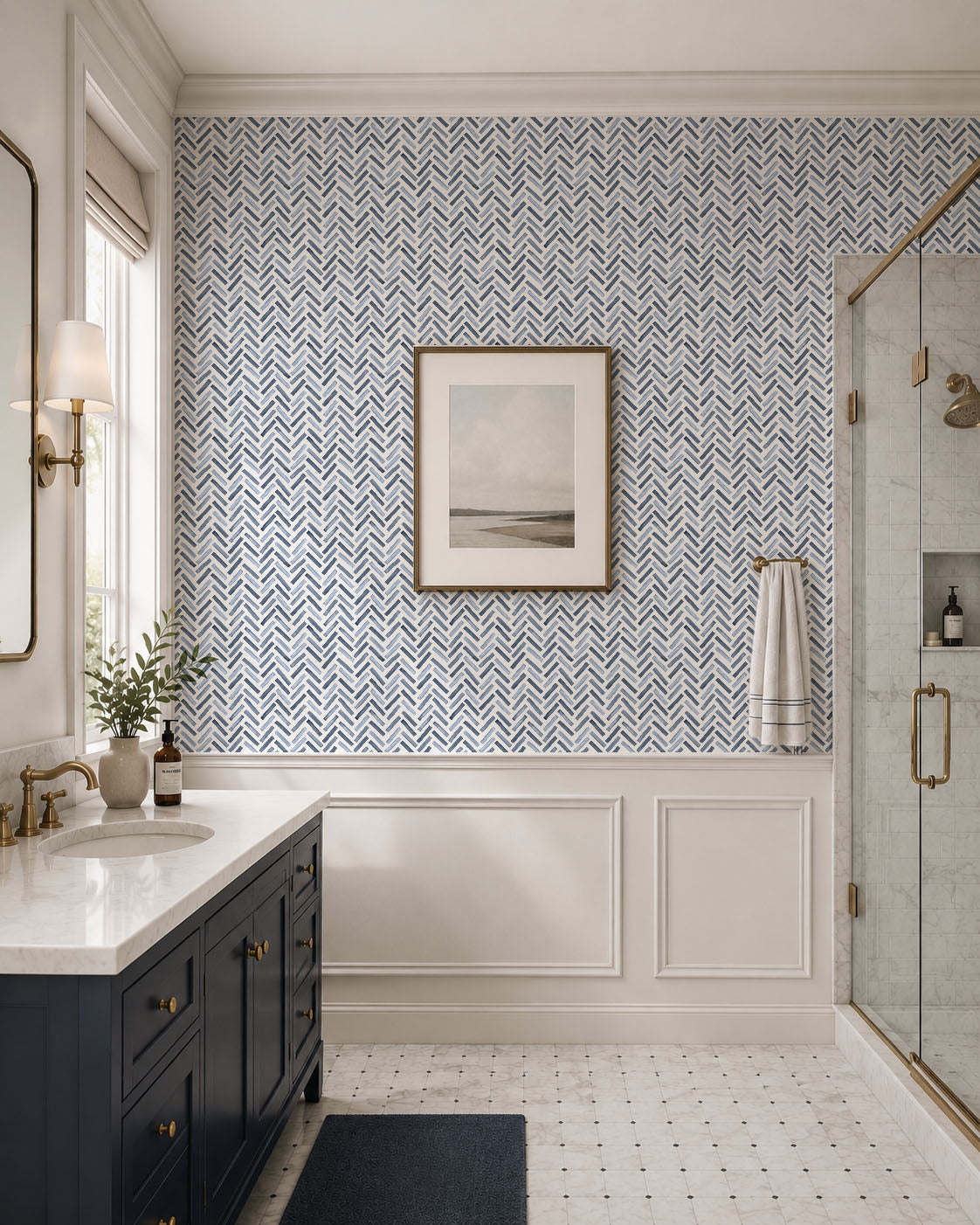 Indigo Herringbone Wallpaper