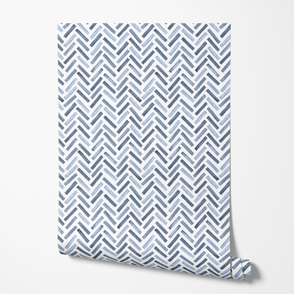 Indigo Herringbone Wallpaper