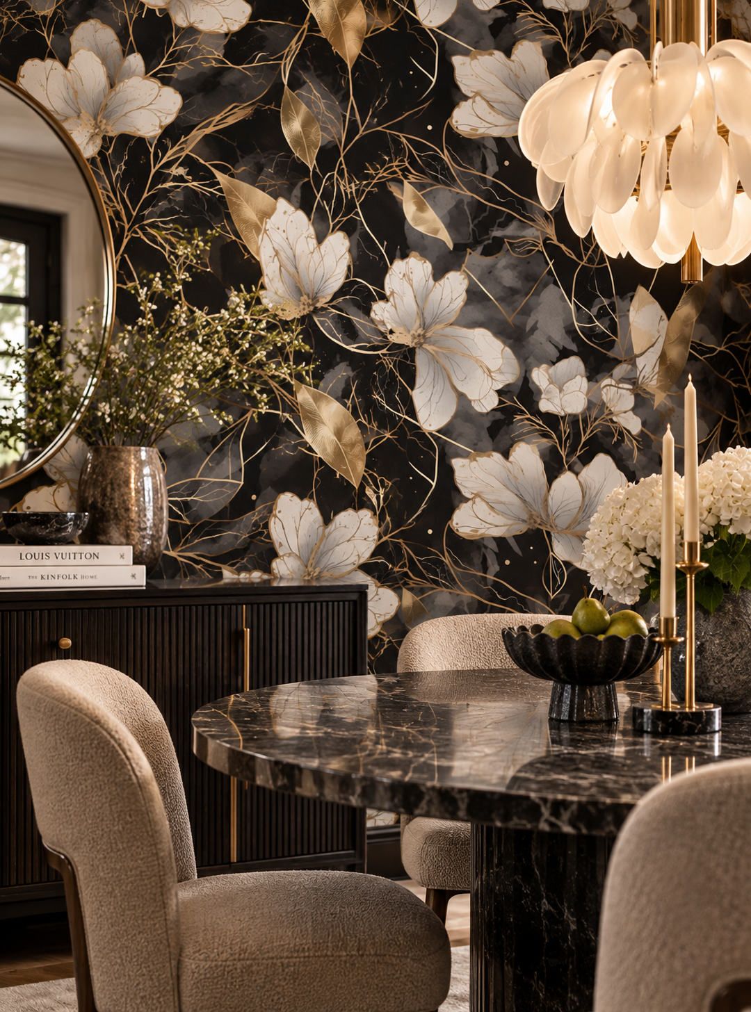 Noir Gold Floral Wallpaper