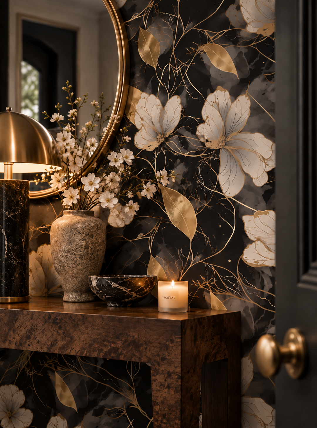 Noir Gold Floral Wallpaper