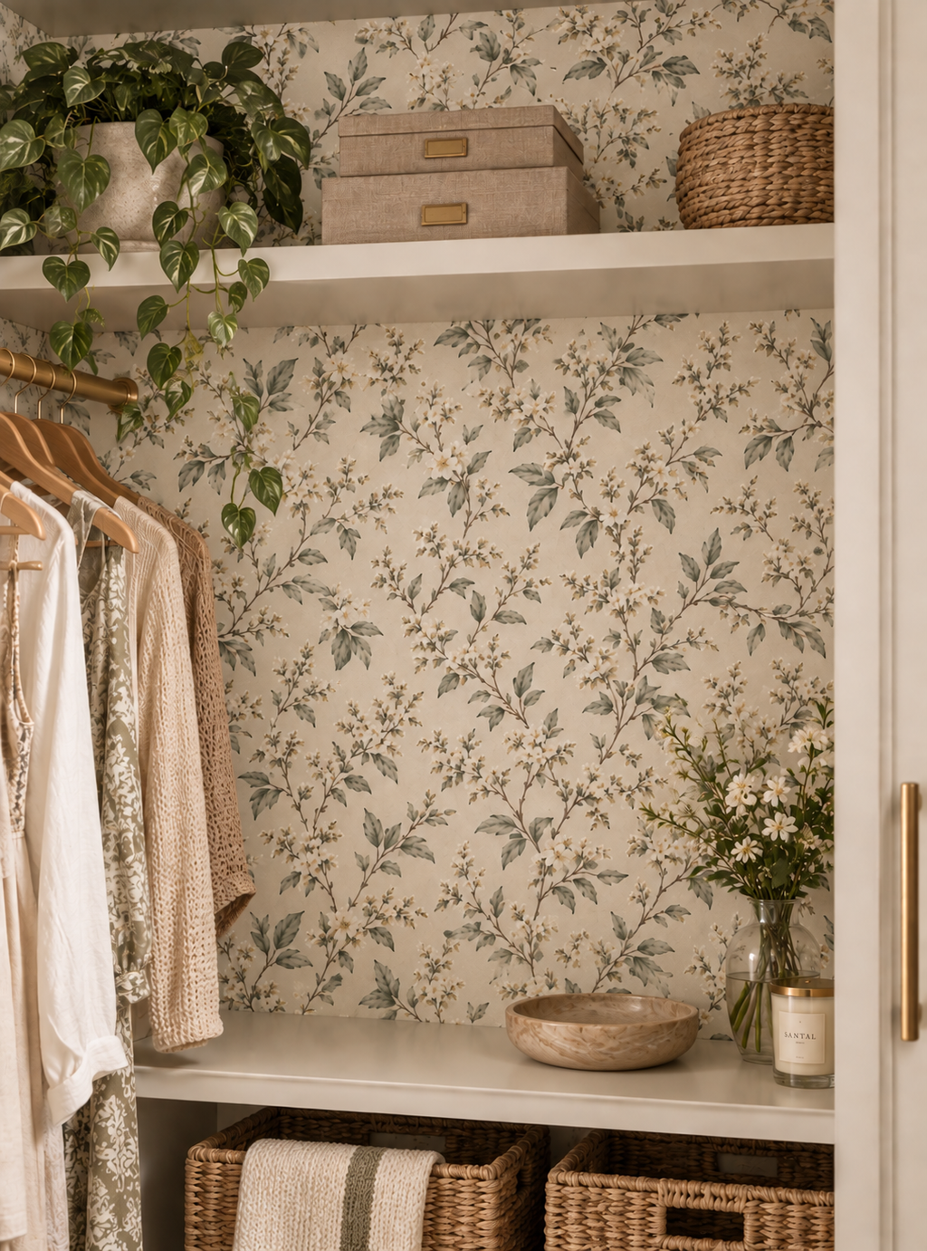 Ivory Blossom Vine Wallpaper