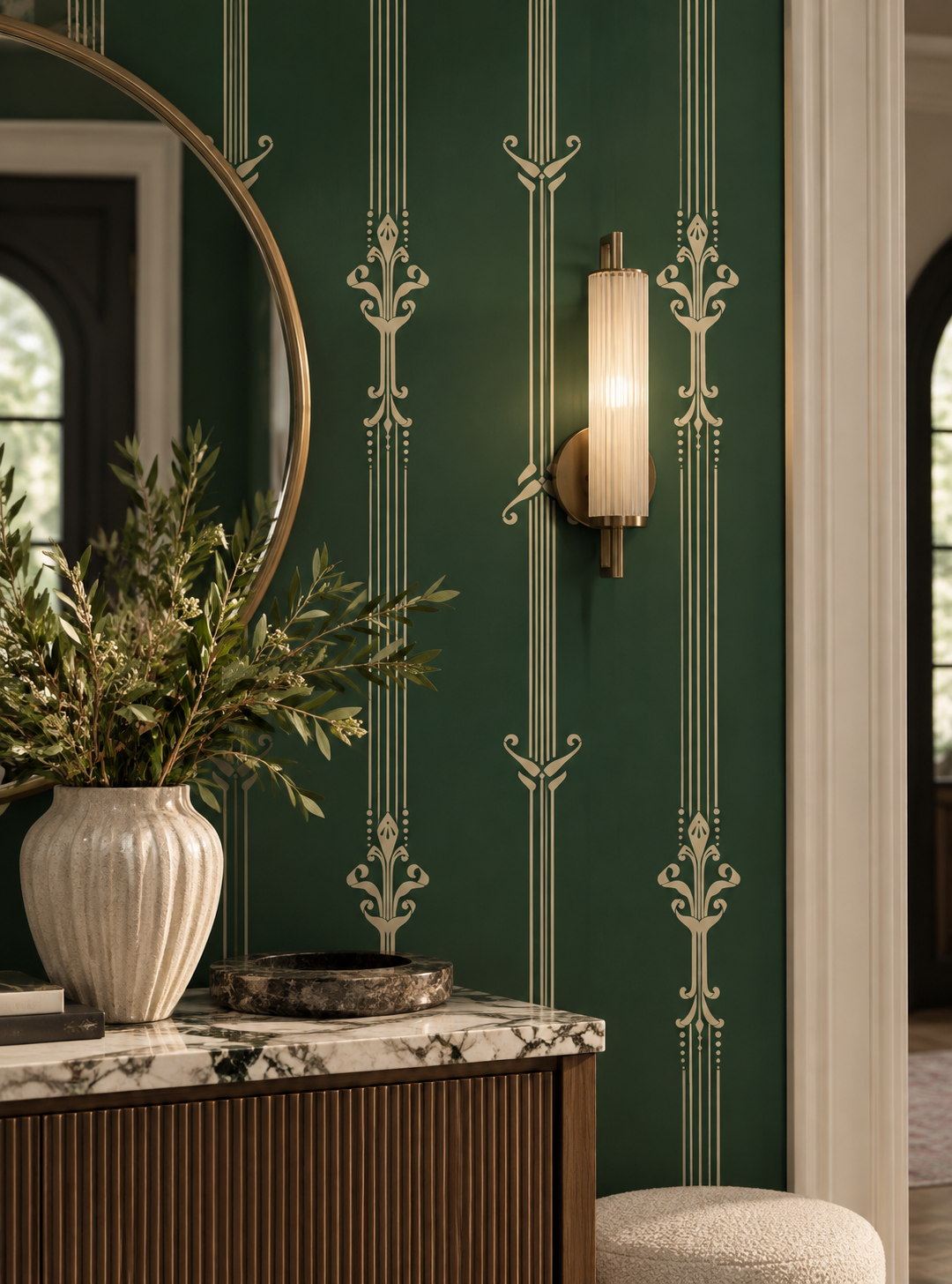 Emerald Art Nouveau Wallpaper