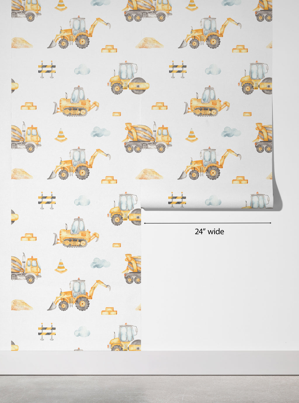 Watercolor Construction Crew peel and stick wallpaper - pattern swatch
