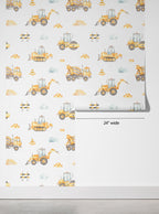 Watercolor Construction Crew peel and stick wallpaper - pattern swatch