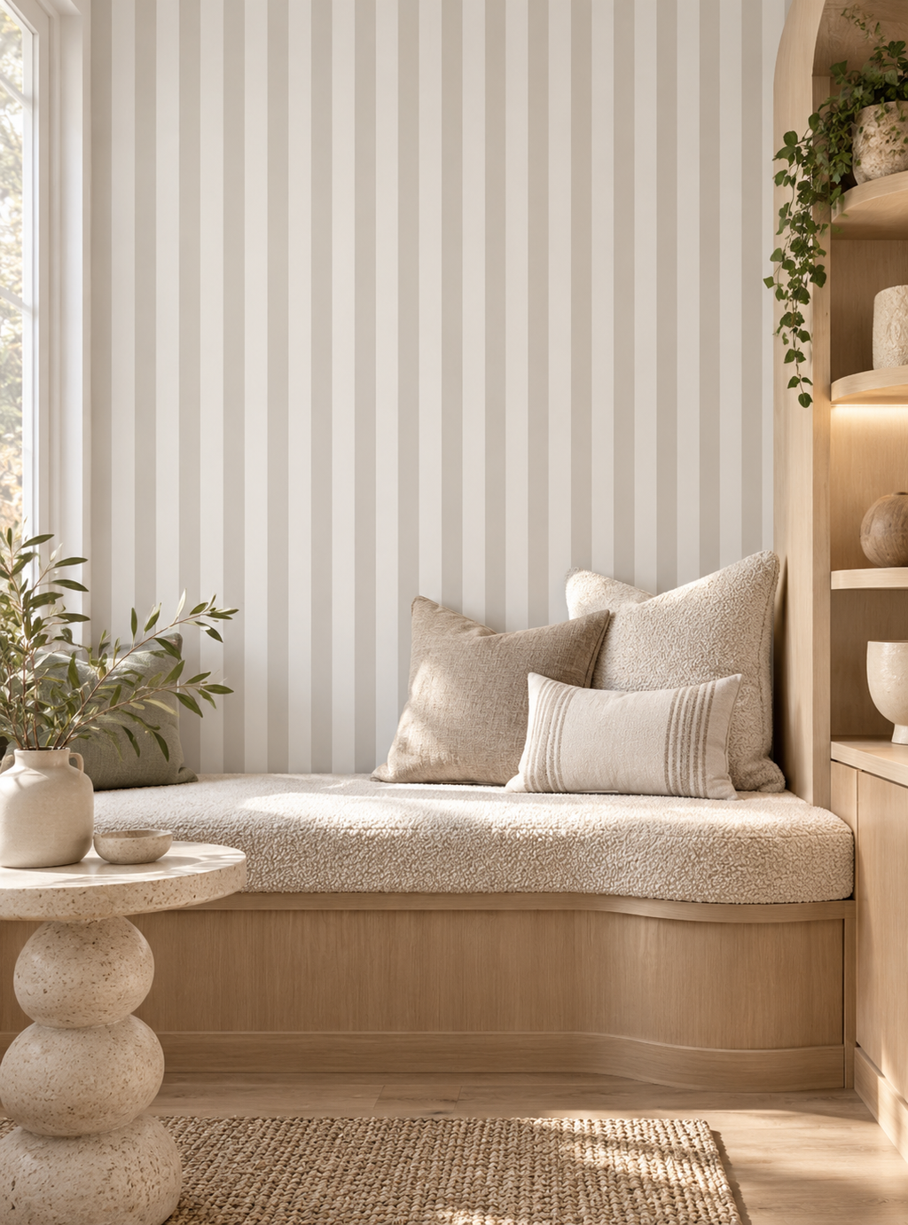 Classic White/Beige Stripe Wallpaper