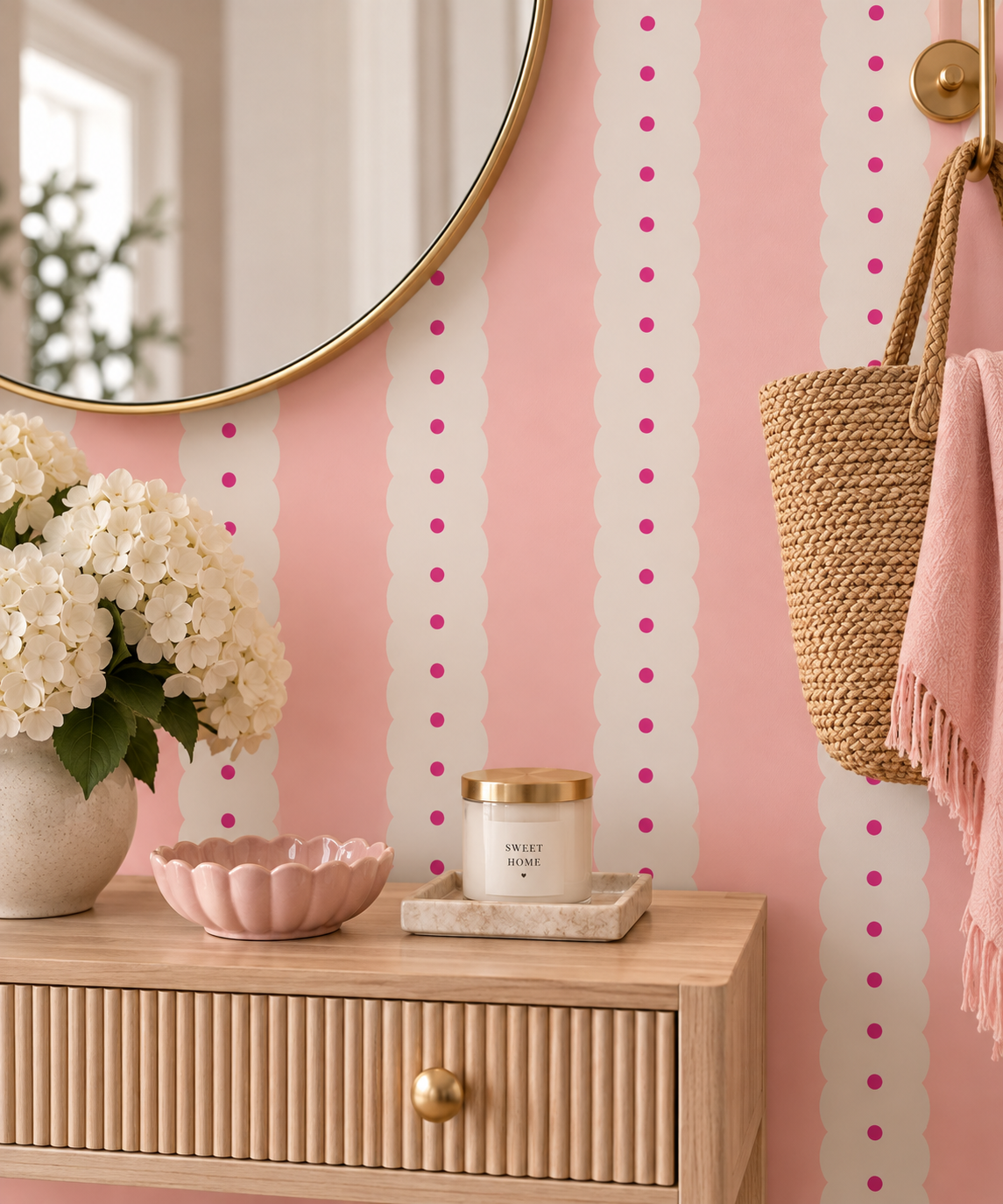 Pink Scallop Stripe Wallpaper