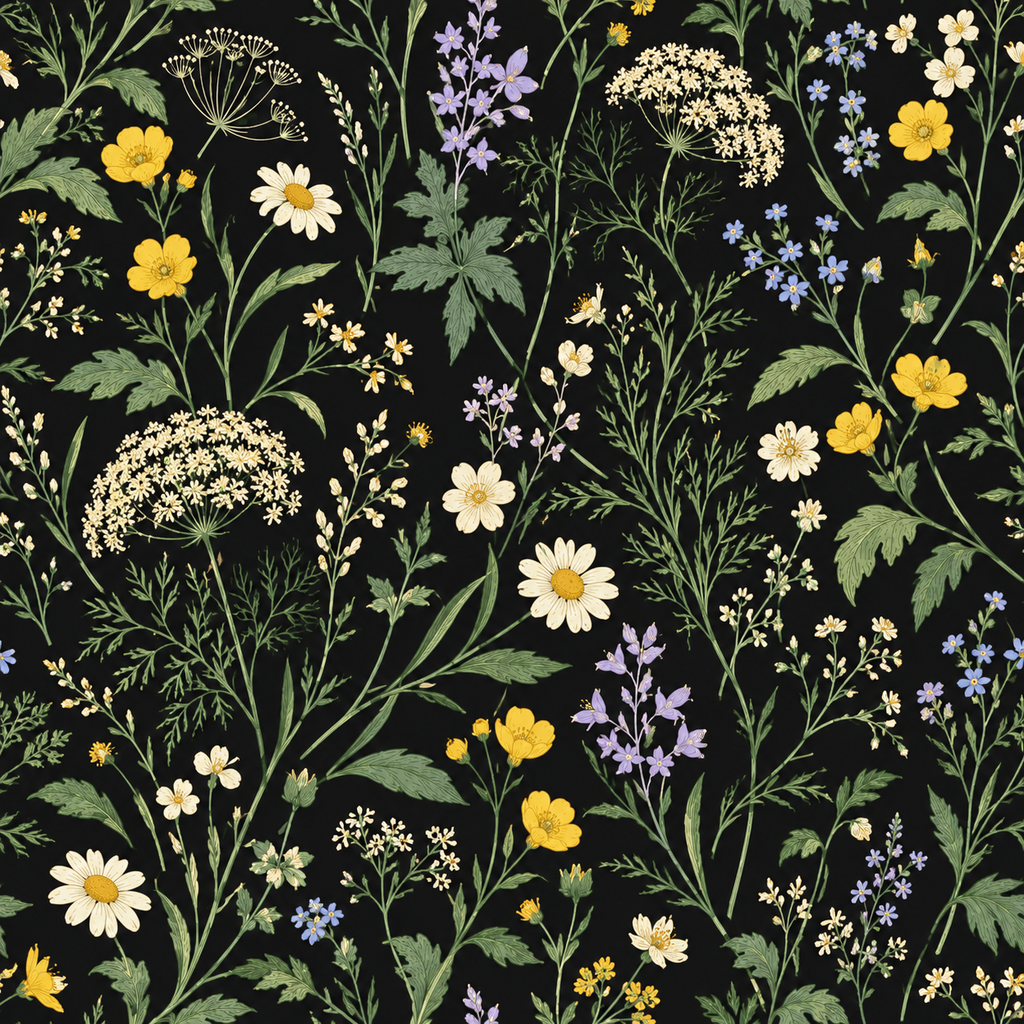 Midnight Wildflower Meadow Wallpaper