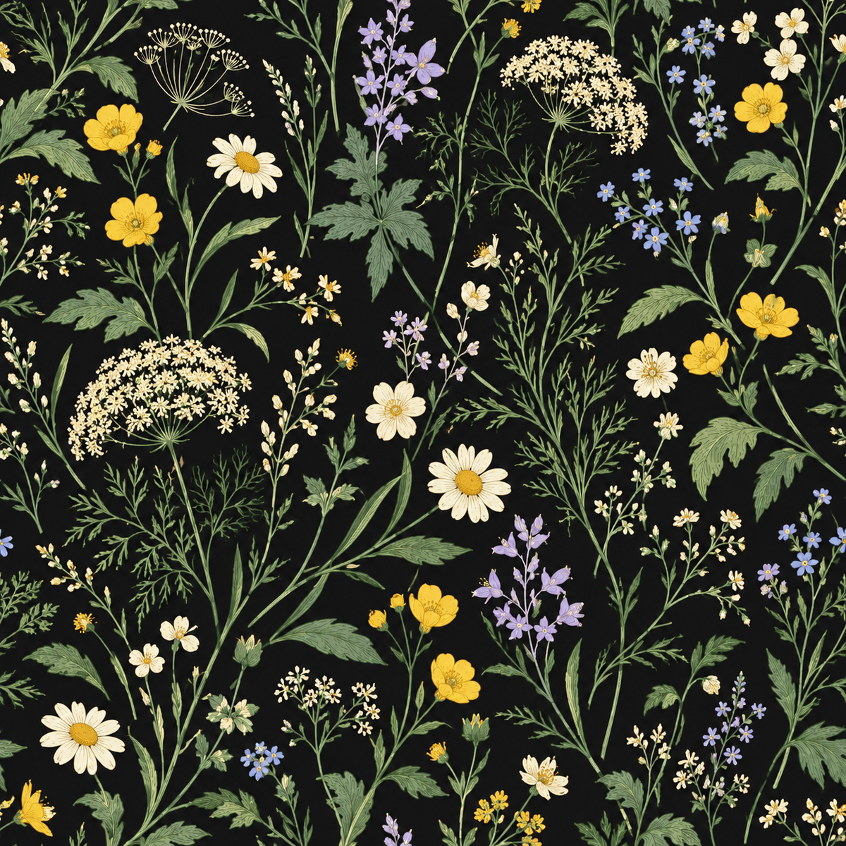Midnight Wildflower Meadow Wallpaper